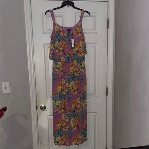 Caribbean Joe Pink Floral Layered Maxi Dress with Yellow Bloom